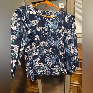 LOFT outlet Navy Blue Floral Blouse Long sleeve